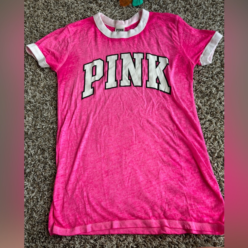 PINK ringer style tee with logo